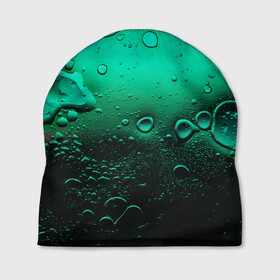 Шапка 3D с принтом Зеленые капли клетки , 100% полиэстер | универсальный размер, печать по всей поверхности изделия | биология | вода | градиент | для всех | дождь | капли | клетки | летний | на каждый день | обычный | окно | поверхность | повседневный | размытость | роса | стекло