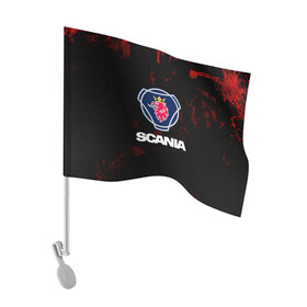 Флаг для автомобиля с принтом Scania , 100% полиэстер | Размер: 30*21 см | scania | автобус | грузовик | дальнобой | дальнобойщик | лев | скания | фура | шведское авто