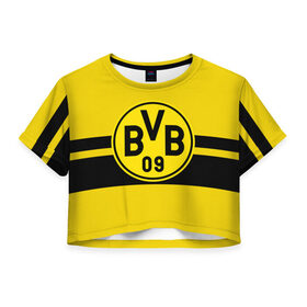 Женская футболка Crop-top 3D с принтом BORUSSIA DORTMUND , 100% полиэстер | круглая горловина, длина футболки до линии талии, рукава с отворотами | borussia | bundesliga | football | germani | sport | бундеслига | германия | желтый | логотип | спорт | футбол