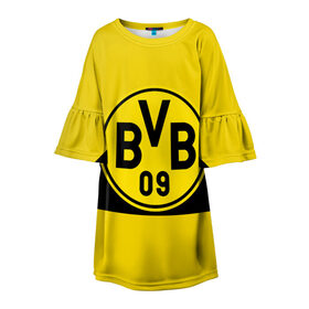 Детское платье 3D с принтом BORUSSIA DORTMUND , 100% полиэстер | прямой силуэт, чуть расширенный к низу. Круглая горловина, на рукавах — воланы | borussia | bundesliga | football | germani | sport | бундеслига | германия | желтый | логотип | спорт | футбол