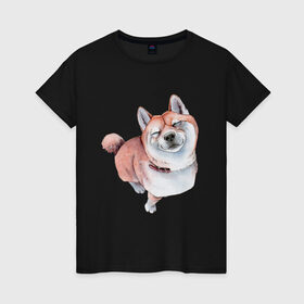 Женская футболка хлопок с принтом Акита , 100% хлопок | прямой крой, круглый вырез горловины, длина до линии бедер, слегка спущенное плечо | акита | животные | песокафе | рисунок | собаки