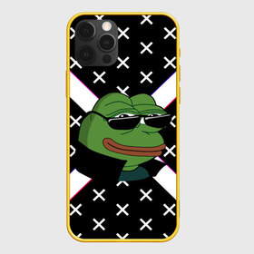 Чехол для iPhone 12 Pro Max с принтом Pepe в очках EZ , Силикон |  | ez | glitch | pepe | pepe frog | pepe в очках | silvername | twitch emout | жабка в очках | крестики