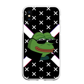 Чехол для iPhone XS Max матовый с принтом Pepe в очках EZ , Силикон | Область печати: задняя сторона чехла, без боковых панелей | Тематика изображения на принте: ez | glitch | pepe | pepe frog | pepe в очках | silvername | twitch emout | жабка в очках | крестики