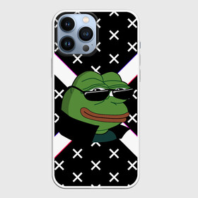 Чехол для iPhone 13 Pro Max с принтом Pepe в очках EZ ,  |  | Тематика изображения на принте: ez | glitch | pepe | pepe frog | pepe в очках | silvername | twitch emout | жабка в очках | крестики