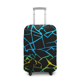 Чехол для чемодана 3D с принтом НЕОНОВЫЙ ГРАДИЕНТ , 86% полиэфир, 14% спандекс | двустороннее нанесение принта, прорези для ручек и колес | геометрия | градиент | лед | молнии | неон | пестрый | полосы | разлом | синий | спортивный | стекло | текстура