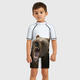 Детский купальный костюм 3D с принтом Bear , Полиэстер 85%, Спандекс 15% | застежка на молнии на спине | bear | медведь | мишка