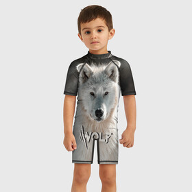 Детский купальный костюм 3D с принтом Волк , Полиэстер 85%, Спандекс 15% | застежка на молнии на спине | wolf | wolfs | волк | волки | волчара