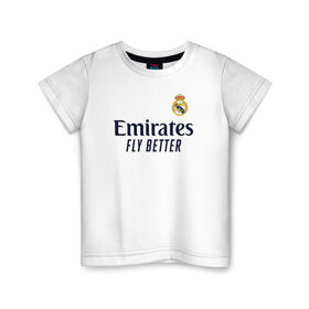 Детская футболка хлопок с принтом Real Madrid 2020/2021 , 100% хлопок | круглый вырез горловины, полуприлегающий силуэт, длина до линии бедер | Тематика изображения на принте: 2021 | benzema | hazard | madrid | ramos | real | джерси | мадрид | реал | форма