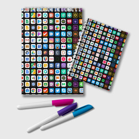 Блокнот с принтом Iphone and Apps Icons , 100% бумага | 48 листов, плотность листов — 60 г/м2, плотность картонной обложки — 250 г/м2. Листы скреплены удобной пружинной спиралью. Цвет линий — светло-серый
 | android | apk | apps | icon | iphone | iphone and apps icons | social | айфон | андроид | значок | приложение