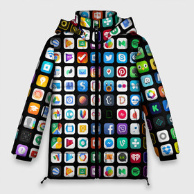 Женская зимняя куртка 3D с принтом Iphone and Apps Icons , верх — 100% полиэстер; подкладка — 100% полиэстер; утеплитель — 100% полиэстер | длина ниже бедра, силуэт Оверсайз. Есть воротник-стойка, отстегивающийся капюшон и ветрозащитная планка. 

Боковые карманы с листочкой на кнопках и внутренний карман на молнии | android | apk | apps | icon | iphone | iphone and apps icons | social | айфон | андроид | значок | приложение