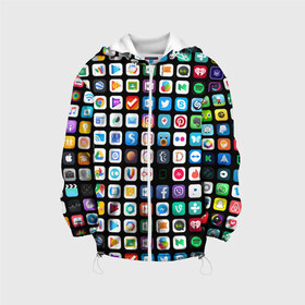Детская куртка 3D с принтом Iphone and Apps Icons , 100% полиэстер | застежка — молния, подол и капюшон оформлены резинкой с фиксаторами, по бокам — два кармана без застежек, один потайной карман на груди, плотность верхнего слоя — 90 г/м2; плотность флисового подклада — 260 г/м2 | android | apk | apps | icon | iphone | iphone and apps icons | social | айфон | андроид | значок | приложение