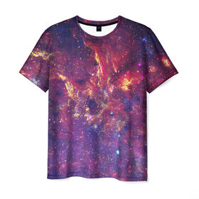 Мужская футболка 3D с принтом Огненный разлом , 100% полиэфир | прямой крой, круглый вырез горловины, длина до линии бедер | арт | желтый | звёзды | космос | красный | облако | синий | сияние | фиолетовый | яркие цвета