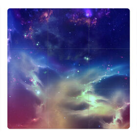 Магнитный плакат 3Х3 с принтом Космическое сияние , Полимерный материал с магнитным слоем | 9 деталей размером 9*9 см | арт | желтый | звёзды | зелёный | космос | красный | облако | оранжевый | синий | сияние | фиолетовый | яркие цвета