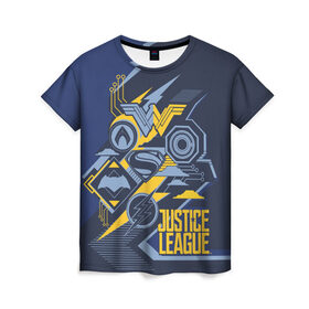 Женская футболка 3D с принтом Justice League , 100% полиэфир ( синтетическое хлопкоподобное полотно) | прямой крой, круглый вырез горловины, длина до линии бедер | justice league movie | vdpartat | геометрия | знаки | лига справедливости | логотипы | символы
