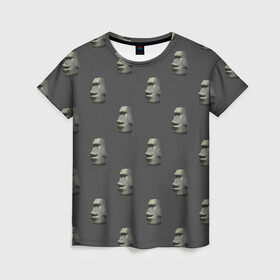 Женская футболка 3D с принтом Голова с острова Пасхи , 100% полиэфир ( синтетическое хлопкоподобное полотно) | прямой крой, круглый вырез горловины, длина до линии бедер | моаи | эмодзи