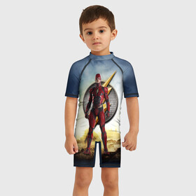 Детский купальный костюм 3D с принтом The Flash , Полиэстер 85%, Спандекс 15% | застежка на молнии на спине | justice league movie | the flash | знаки vdpartat | лига справедливости | символы | супер герои | флэш