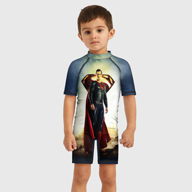 Детский купальный костюм 3D с принтом Superman , Полиэстер 85%, Спандекс 15% | застежка на молнии на спине | justice league movie | superman | знаки vdpartat | лига справедливости | символы | супер герои | супермен