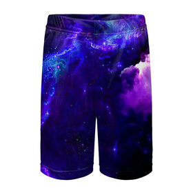 Детские спортивные шорты 3D с принтом Космическое небо ,  100% полиэстер
 | пояс оформлен широкой мягкой резинкой, ткань тянется
 | арт | звёзды | иний | космос | облако | розовый | сияние | тёмный | туманность | фиолоетовый | черный | яркие цвета