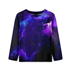 Детский лонгслив 3D с принтом Космическое небо , 100% полиэстер | длинные рукава, круглый вырез горловины, полуприлегающий силуэт
 | арт | звёзды | иний | космос | облако | розовый | сияние | тёмный | туманность | фиолоетовый | черный | яркие цвета