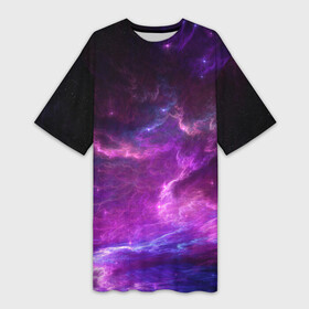 Платье-футболка 3D с принтом Космическое небо ,  |  | Тематика изображения на принте: арт | звёзды | космос | облако | розовый | синий | сияние | туманность | фиолетовый | яркие цвета
