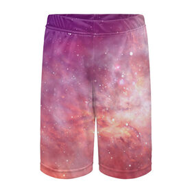 Детские спортивные шорты 3D с принтом Космическое небо ,  100% полиэстер
 | пояс оформлен широкой мягкой резинкой, ткань тянется
 | Тематика изображения на принте: арт | желтый | звёзды | космос | облако | оранжевый | розовый | сияние | туманность | фиолетовый | яркие цвета