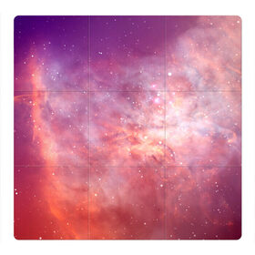 Магнитный плакат 3Х3 с принтом Космическое небо , Полимерный материал с магнитным слоем | 9 деталей размером 9*9 см | арт | желтый | звёзды | космос | облако | оранжевый | розовый | сияние | туманность | фиолетовый | яркие цвета