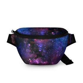 Поясная сумка 3D с принтом Космическое небо , 100% полиэстер | плотная ткань, ремень с регулируемой длиной, внутри несколько карманов для мелочей, основное отделение и карман с обратной стороны сумки застегиваются на молнию | арт | звёзды | космос | красный | облако | розовый | синий | сияние | темный | туманность | фиолетовый | яркие цвета