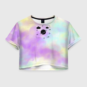 Женская футболка Crop-top 3D с принтом Космос , 100% полиэстер | круглая горловина, длина футболки до линии талии, рукава с отворотами | tie dye | звезды | космос | планеты | тай дай
