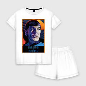 Женская пижама с шортиками хлопок с принтом Star Trek , 100% хлопок | футболка прямого кроя, шорты свободные с широкой мягкой резинкой | star trek | звездный путь | надпись | спок | стар трек