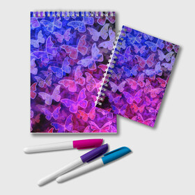 Блокнот с принтом Стеклянный рой , 100% бумага | 48 листов, плотность листов — 60 г/м2, плотность картонной обложки — 250 г/м2. Листы скреплены удобной пружинной спиралью. Цвет линий — светло-серый
 | бабочка | бабочки | зелёный | красный чёрный | розовый | синий | фиолетовый | черный