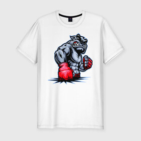 Мужская футболка хлопок Slim с принтом Собака боец. , 92% хлопок, 8% лайкра | приталенный силуэт, круглый вырез ворота, длина до линии бедра, короткий рукав | dog | mma | бульдог | собака | спорт.