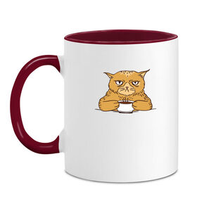 Кружка двухцветная с принтом Grumpy Cat Coffee , керамика | объем — 330 мл, диаметр — 80 мм. Цветная ручка и кайма сверху, в некоторых цветах — вся внутренняя часть | cat | coffee | grumpy | hot | kitten | kitty | pussycat | ароматный | горячий | грампи | злой | киса | кот | котик | котэ | кофе | кофеек | кошка | кружка | милый | не выспался | недовольный | прикол | сердитый | сонный | чашка