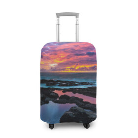 Чехол для чемодана 3D с принтом Закат , 86% полиэфир, 14% спандекс | двустороннее нанесение принта, прорези для ручек и колес | вечер | вода | волна | волны | восход | горизонт | запад | капли | крабы | луна | море | небо | ночь | облака | океан | оранжевая | оранжевый | остров | пейзаж | пляж | радуга | ракушки | рассвет | синий