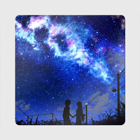 Магнит виниловый Квадрат с принтом Ночное  Небо , полимерный материал с магнитным слоем | размер 9*9 см, закругленные углы | Тематика изображения на принте: blue | sky | башни | звездное небо | звезды | космическое | красота | небо | ночь | синий