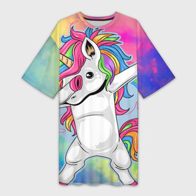 Платье-футболка 3D с принтом UNICORN DABBING ,  |  | dabbing | unicorn | деб | единорог | радуга | танец | флекс