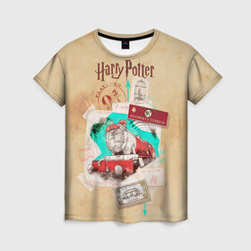 Женская футболка 3D с принтом Harry Potter Hogwarts Express , 100% полиэфир ( синтетическое хлопкоподобное полотно) | прямой крой, круглый вырез горловины, длина до линии бедер | harry potter | kings cross station | vdosadir | вокзал кингс кросс | гарри поттер | джоан роулинг | платформа