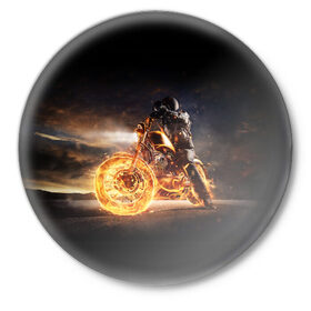 Значок с принтом Flame ,  металл | круглая форма, металлическая застежка в виде булавки | fire | flame | helmet | motorcycle | night | racer | гонщик | мотоцикл | ночь | огонь | пламя | шлем