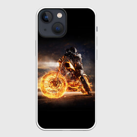 Чехол для iPhone 13 mini с принтом Flame ,  |  | fire | flame | helmet | motorcycle | night | racer | гонщик | мотоцикл | ночь | огонь | пламя | шлем