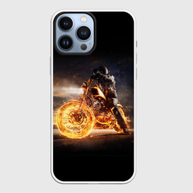 Чехол для iPhone 13 Pro Max с принтом Flame ,  |  | Тематика изображения на принте: fire | flame | helmet | motorcycle | night | racer | гонщик | мотоцикл | ночь | огонь | пламя | шлем