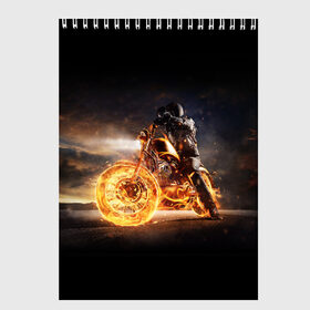 Скетчбук с принтом Flame , 100% бумага
 | 48 листов, плотность листов — 100 г/м2, плотность картонной обложки — 250 г/м2. Листы скреплены сверху удобной пружинной спиралью | fire | flame | helmet | motorcycle | night | racer | гонщик | мотоцикл | ночь | огонь | пламя | шлем