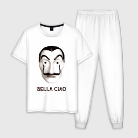 Мужская пижама хлопок с принтом BELLA CIAO , 100% хлопок | брюки и футболка прямого кроя, без карманов, на брюках мягкая резинка на поясе и по низу штанин
 | bella ciao | бумажный дома | деньги | сериал