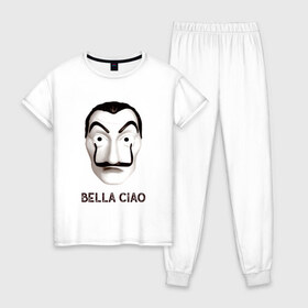 Женская пижама хлопок с принтом BELLA CIAO , 100% хлопок | брюки и футболка прямого кроя, без карманов, на брюках мягкая резинка на поясе и по низу штанин | bella ciao | бумажный дома | деньги | сериал