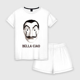 Женская пижама с шортиками хлопок с принтом BELLA CIAO , 100% хлопок | футболка прямого кроя, шорты свободные с широкой мягкой резинкой | bella ciao | бумажный дома | деньги | сериал