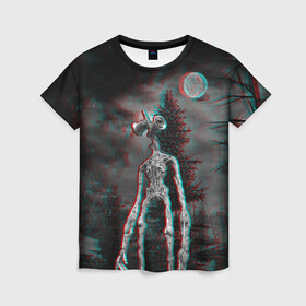Женская футболка 3D с принтом Siren Head Horror  , 100% полиэфир ( синтетическое хлопкоподобное полотно) | прямой крой, круглый вырез горловины, длина до линии бедер | glitch | glitch siren head | rgb | siren head | sirena | глитч | глич | ретро | сирейноголовый | сирена | сиреноголовый