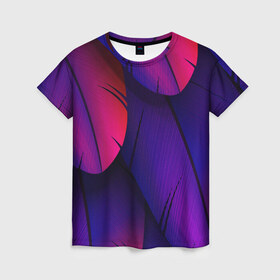 Женская футболка 3D с принтом Tropics , 100% полиэфир ( синтетическое хлопкоподобное полотно) | прямой крой, круглый вырез горловины, длина до линии бедер | purple | абстрактный | абстракция | геометрический рисунок | геометрия | индиго | корея | кружево | листья | лого | неон | неоновая | неоновое | неоновые листья | неоновый | пальмы | рисунок | текстура