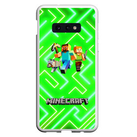 Чехол для Samsung S10E с принтом Майнкрафт Minecraft , Силикон | Область печати: задняя сторона чехла, без боковых панелей | alex | creeper | dungeons | minecraft | piggy | steve | алекс | бой | гаст | герои | детские | зелень | зомби | крипер | логотипигры | майнкрафт | мобы | неоновый | песочница | пигги | пиксельный | подземелья | популярные