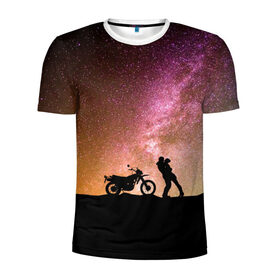 Мужская футболка 3D спортивная с принтом Звёздный пейзаж , 100% полиэстер с улучшенными характеристиками | приталенный силуэт, круглая горловина, широкие плечи, сужается к линии бедра | astronomy | байк | вселенная | звезда | звёзды | космос | любовь | люди | мопед | мото | мотоцикл | пейзаж | свидание | человек