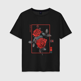 Женская футболка хлопок Oversize с принтом Red Rose , 100% хлопок | свободный крой, круглый ворот, спущенный рукав, длина до линии бедер
 | flowers | wisteria flowers | букет | природа | растения | ретро | роза | цветок | цветы