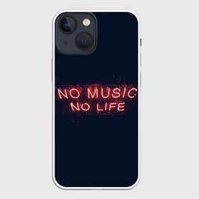 Чехол для iPhone 13 mini с принтом No music, No life ,  |  | music | neon | no life | no music | музыка | неон | нет жизни | нет музыки | подстветка