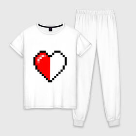 Женская пижама хлопок с принтом Майнкрафт серце , 100% хлопок | брюки и футболка прямого кроя, без карманов, на брюках мягкая резинка на поясе и по низу штанин | minecraft | любовь | майнкрафт | пиксель | половинка | сердце